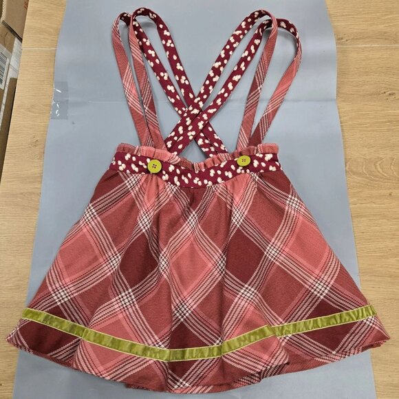 MATILDA JANE You & Me Plaid Overall Suspender Skirt Dress Pink Green Red Size 8 - Picture 2 of 9
